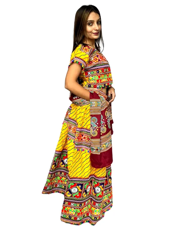 Yellow_Premium_Leriya_Pata_Handicraft_Traditional_Chaniya_Choli_Cotton_Umbrella_Style_With_Embroidery_Heavy_Kutchi_Work_For_Women_&_Girls
