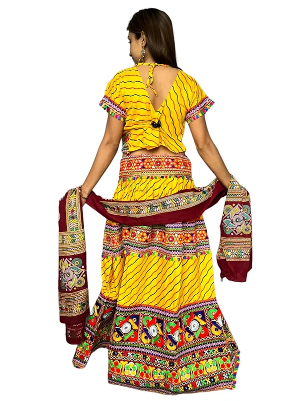 Yellow_Premium_Leriya_Pata_Handicraft_Traditional_Chaniya_Choli_Cotton_Umbrella_Style_With_Embroidery_Heavy_Kutchi_Work_For_Women_&_Girls
