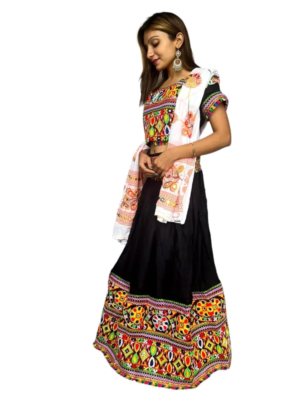 Black_Premium_Plain_Handicraft_Traditional_Chaniya_Choli_Cotton_Umbrella_Style_With_Embroidery_Heavy_Kutchi_Work_For_Women_&_Girls