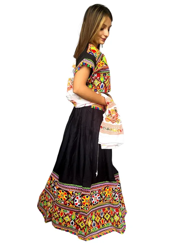 Black_Premium_Plain_Handicraft_Traditional_Chaniya_Choli_Cotton_Umbrella_Style_With_Embroidery_Heavy_Kutchi_Work_For_Women_&_Girls