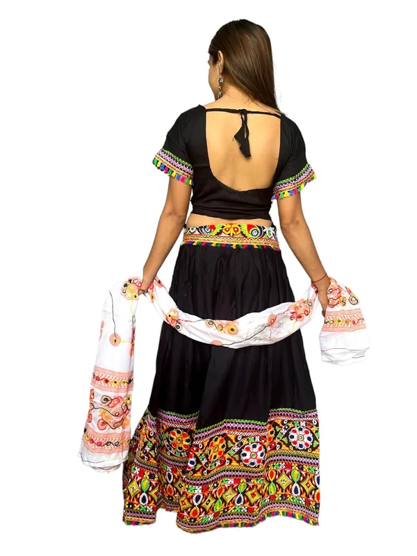 Black_Premium_Plain_Handicraft_Traditional_Chaniya_Choli_Cotton_Umbrella_Style_With_Embroidery_Heavy_Kutchi_Work_For_Women_&_Girls