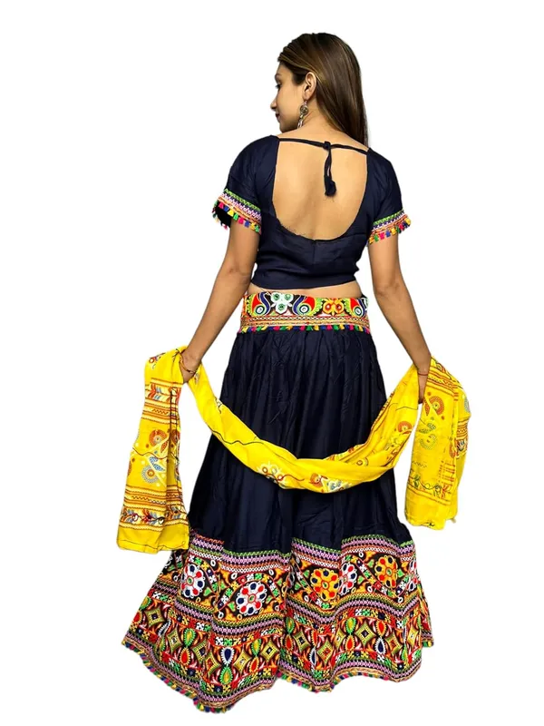 Multicolor_Premium_Plain_Handicraft_Traditional_Chaniya_Choli_Cotton_Umbrella_Style_With_Embroidery_Heavy_Kutchi_Work_For_Women_&_Girls