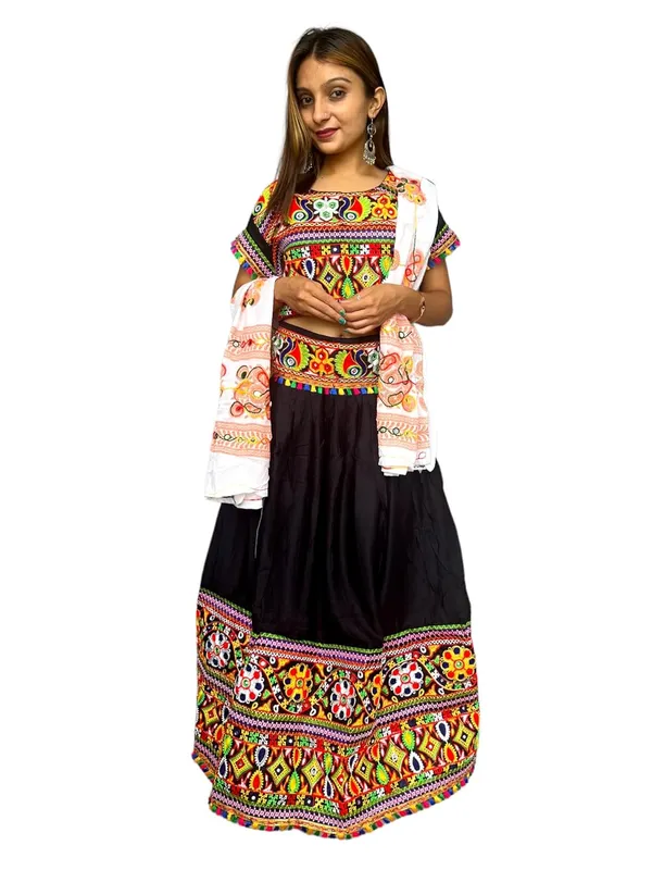 Black_Premium_Plain_Handicraft_Traditional_Chaniya_Choli_Cotton_Umbrella_Style_With_Embroidery_Heavy_Kutchi_Work_For_Women_&_Girls