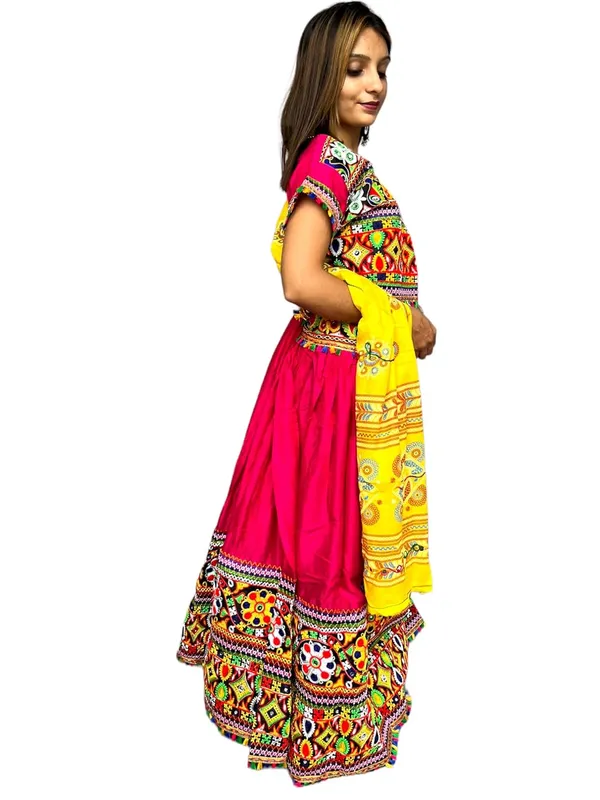 Pink_Premium_Plain_Handicraft_Traditional_Chaniya_Choli_Cotton_Umbrella_Style_With_Embroidery_Heavy_Kutchi_Work_For_Women_&_Girls