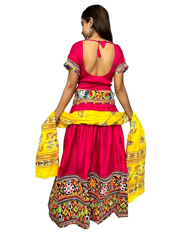 Pink_Premium_Plain_Handicraft_Traditional_Chaniya_Choli_Cotton_Umbrella_Style_With_Embroidery_Heavy_Kutchi_Work_For_Women_&_Girls