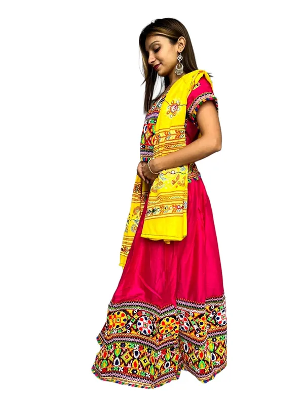 Pink_Premium_Plain_Handicraft_Traditional_Chaniya_Choli_Cotton_Umbrella_Style_With_Embroidery_Heavy_Kutchi_Work_For_Women_&_Girls