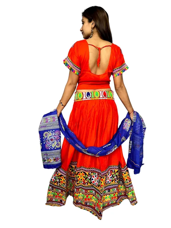 Red_Premium_Plain_Handicraft_Traditional_Chaniya_Choli_Cotton_Umbrella_Style_With_Embroidery_Heavy_Kutchi_Work_For_Women_&_Girls