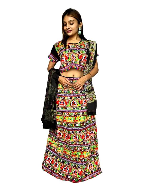 Black_Premium_Handicraft_Traditional_Chaniya_Choli_Cotton_Umbrella_Style_With_Embroidery_Heavy_Kutchi_Work_For_Women_&_Girls