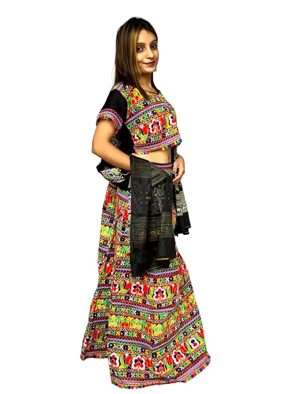 Black_Premium_Handicraft_Traditional_Chaniya_Choli_Cotton_Umbrella_Style_With_Embroidery_Heavy_Kutchi_Work_For_Women_&_Girls