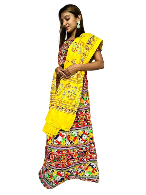 Multicolor_Premium_Handicraft_Traditional_Chaniya_Choli_Cotton_Umbrella_Style_With_Embroidery_Heavy_Kutchi_Work_For_Women_&_Girls
