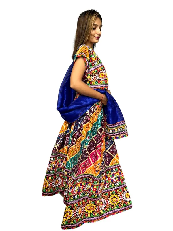 Blue_Premium_Handicraft_Traditional_Chaniya_Choli_Cotton_Umbrella_Style_With_Embroidery_Heavy_Kutchi_Work_For_Women_&_Girls
