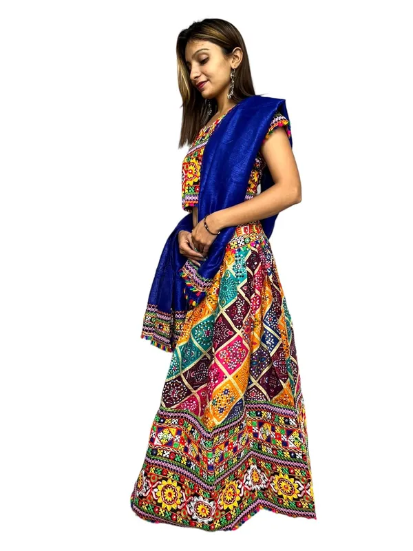 Blue_Premium_Handicraft_Traditional_Chaniya_Choli_Cotton_Umbrella_Style_With_Embroidery_Heavy_Kutchi_Work_For_Women_&_Girls