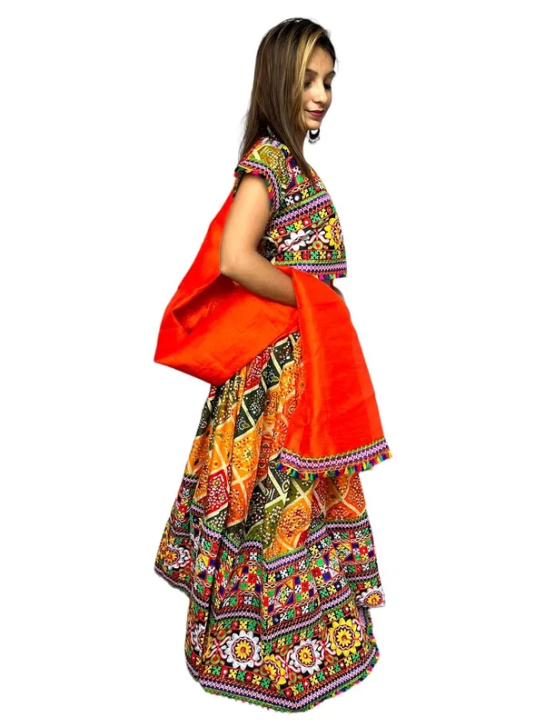 Orange_Premium_Handicraft_Traditional_Chaniya_Choli_Cotton_Umbrella_Style_With_Embroidery_Heavy_Kutchi_Work_For_Women_&_Girls