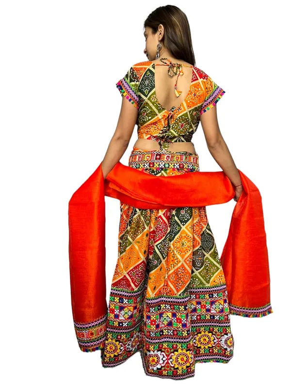 Orange_Premium_Handicraft_Traditional_Chaniya_Choli_Cotton_Umbrella_Style_With_Embroidery_Heavy_Kutchi_Work_For_Women_&_Girls