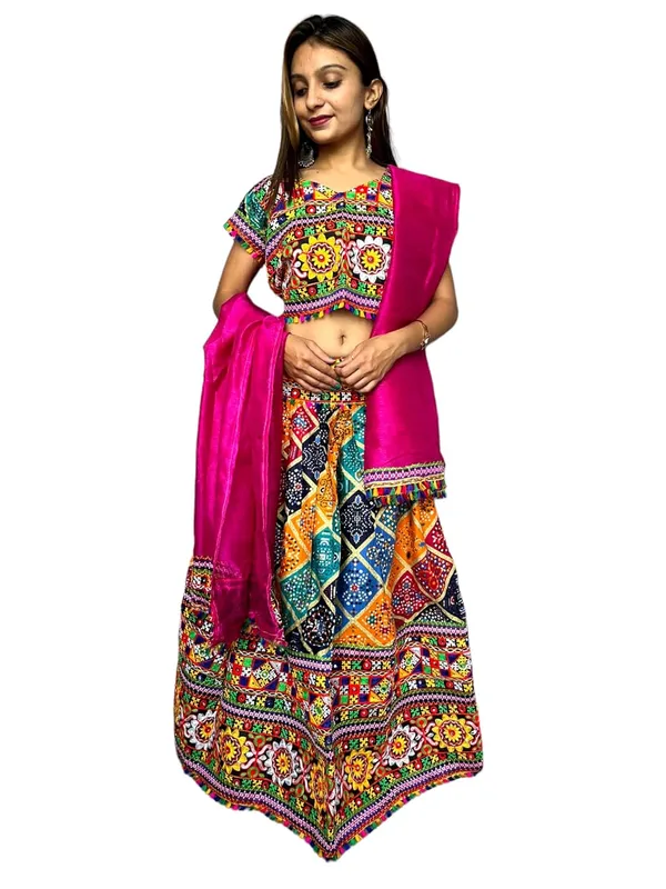 Pink_Premium_Handicraft_Traditional_Chaniya_Choli_Cotton_Umbrella_Style_With_Embroidery_Heavy_Kutchi_Work_For_Women_&_Girls