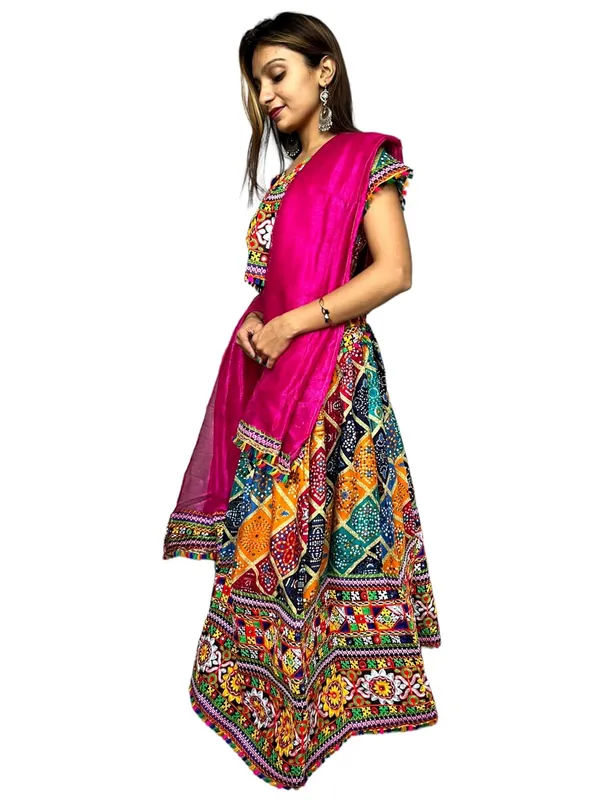 Pink_Premium_Handicraft_Traditional_Chaniya_Choli_Cotton_Umbrella_Style_With_Embroidery_Heavy_Kutchi_Work_For_Women_&_Girls
