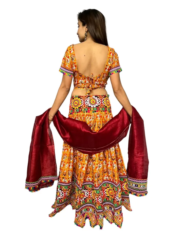 Orange_Premium_Handicraft_Traditional_Chaniya_Choli_Cotton_Umbrella_Style_With_Embroidery_Heavy_Kutchi_Work_For_Women_&_Girls