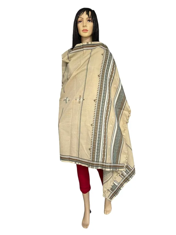 Cream_Premium_Handicraft_Traditional_Kutchi_Pure_Handloom/Woollen_Shawl_Chamukh_For_Women_&_Girls