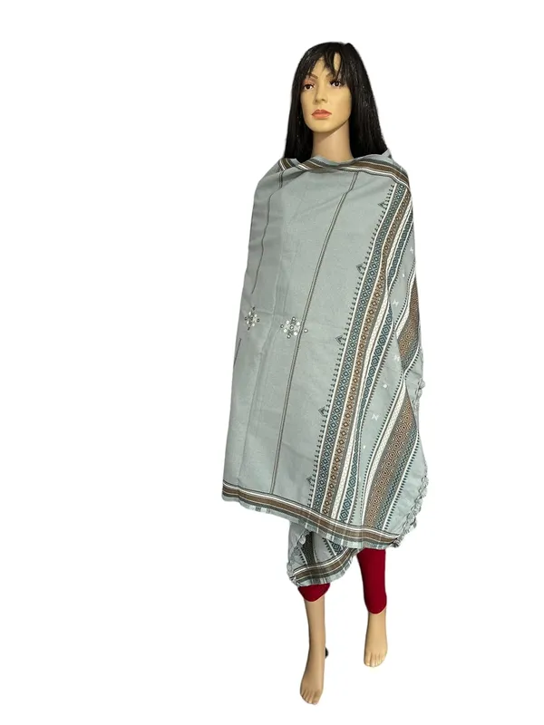 Grey_Premium_Handicraft_Traditional_Kutchi_Pure_Handloom/Woollen_Shawl_Chamukh_For_Women_&_Girls
