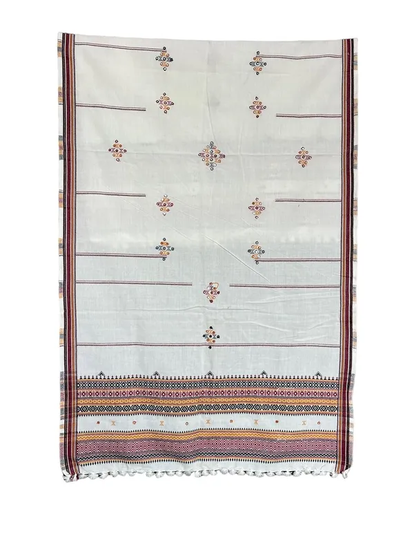 White_Premium_Handicraft_Traditional_Kutchi_Pure_Handloom/Woollen_Shawl_Chamukh_For_Women_&_Girls