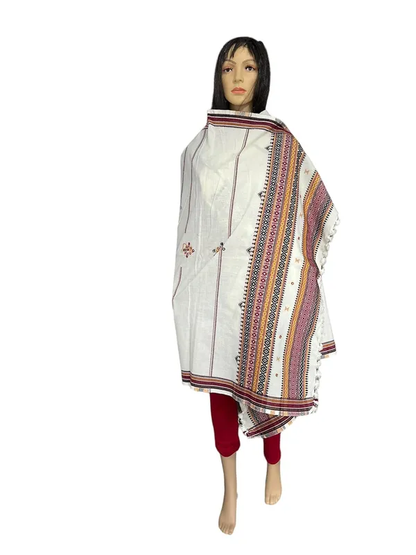 White_Premium_Handicraft_Traditional_Kutchi_Pure_Handloom/Woollen_Shawl_Chamukh_For_Women_&_Girls