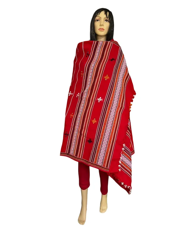 Red_Premium_Handicraft_Traditional_Kutchi_Pure_Handloom/Woollen_Shawl_Chamukh_For_Women_&_Girls