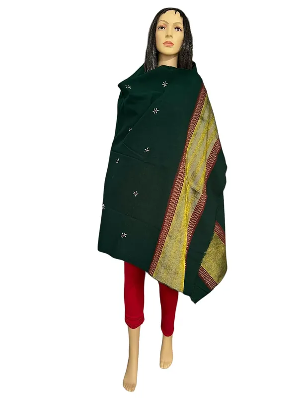 Green_Premium_Handicraft_Traditional_Kutchi_Pure_Handloom/Woollen_Shawl_For_Women_&_Girls