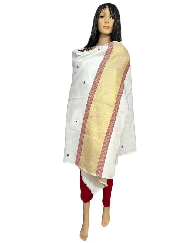 White_Premium_Handicraft_Traditional_Kutchi_Pure_Handloom/Woollen_Shawl_For_Women_&_Girls