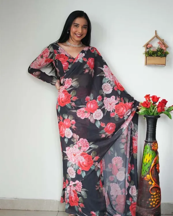 Black_Colour_1-Minute_Ready_To_Wear_Georgette_Saree_With_Blouse_Piece