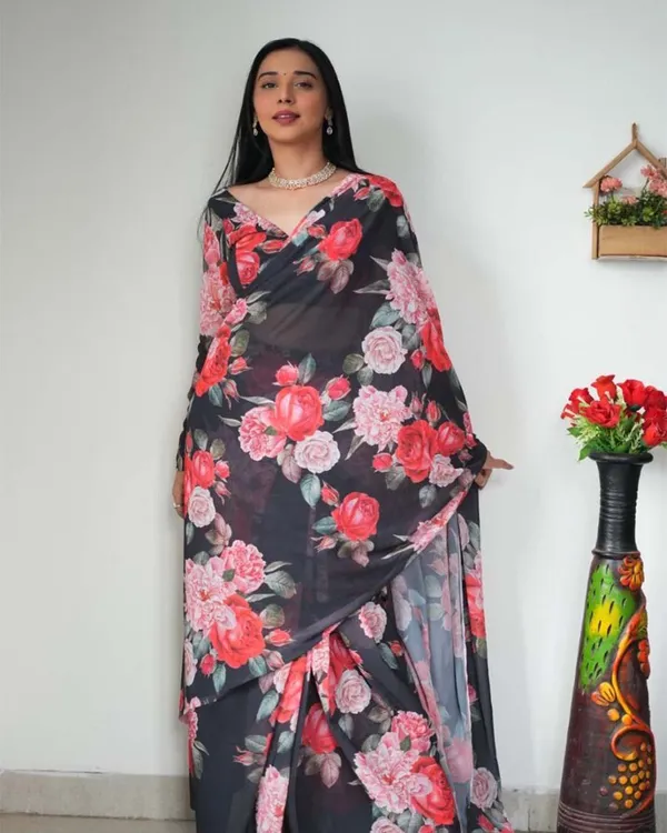 Black_Colour_1-Minute_Ready_To_Wear_Georgette_Saree_With_Blouse_Piece