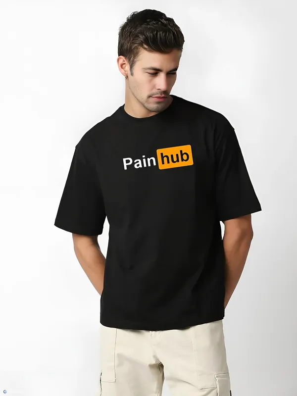 Black_Oversized_Printed_Half_Sleeve_Cotton_T-Shirt_For_Men