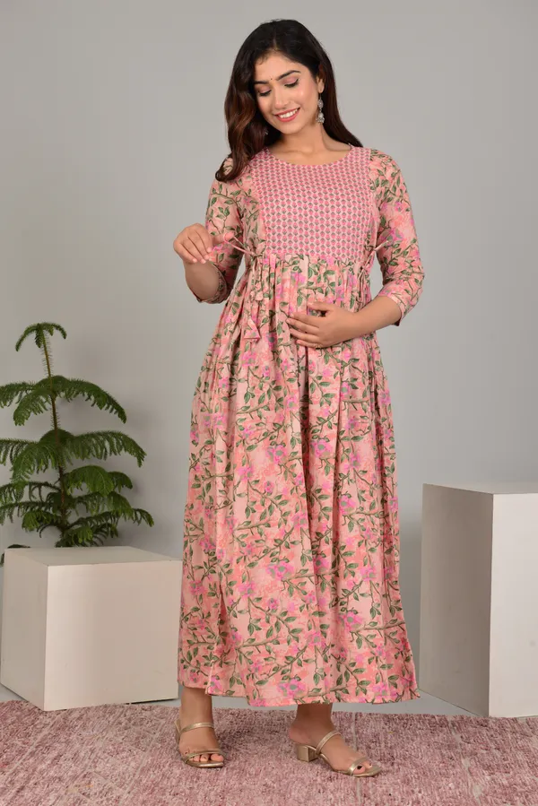 Peach_Sanganeri_Cotton_Maternity_And_Feeding_Kurti