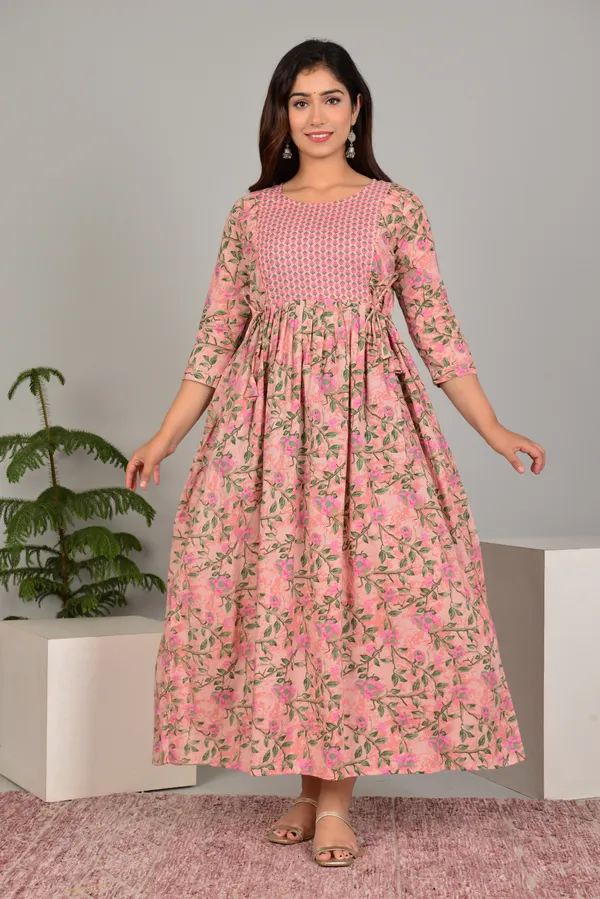 Peach_Sanganeri_Cotton_Maternity_And_Feeding_Kurti