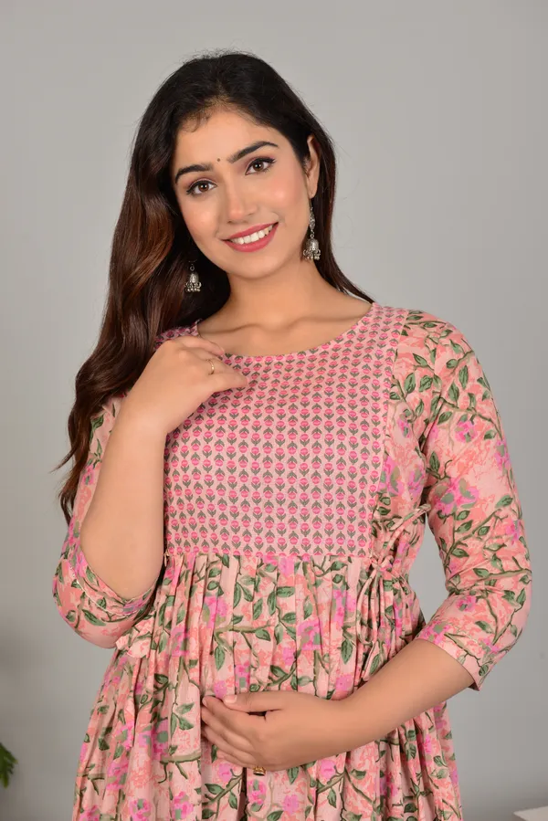 Peach_Sanganeri_Cotton_Maternity_And_Feeding_Kurti
