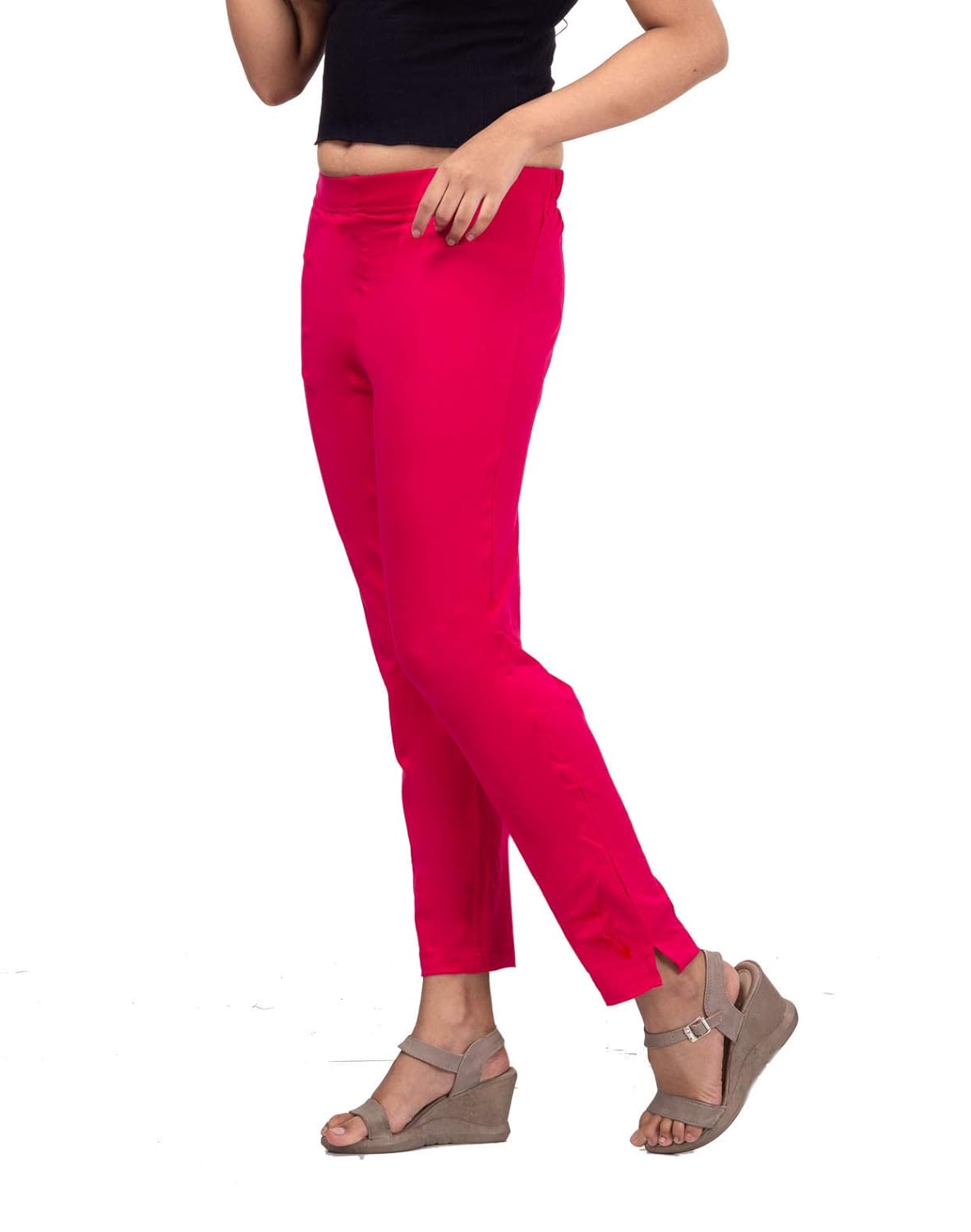 Rani_Pink_Cotton_Lycra_4_Way_Stretchable_Kurti_Pant_(__Pant/Pencil_Pant)_For_Women_With_Side_Pocket
