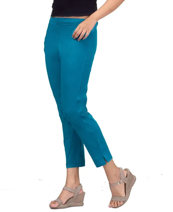 Teal_Blue_Cotton_Lycra_4_Way_Stretchable_Kurti_Pant_(__Pant/Pencil_Pant)_For_Women_With_Side_Pocket