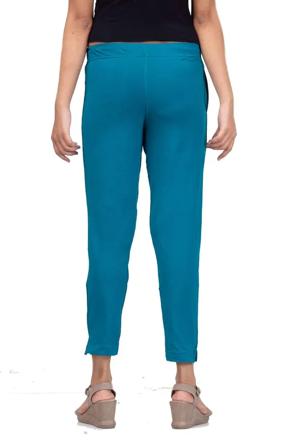Teal_Blue_Cotton_Lycra_4_Way_Stretchable_Kurti_Pant_(__Pant/Pencil_Pant)_For_Women_With_Side_Pocket