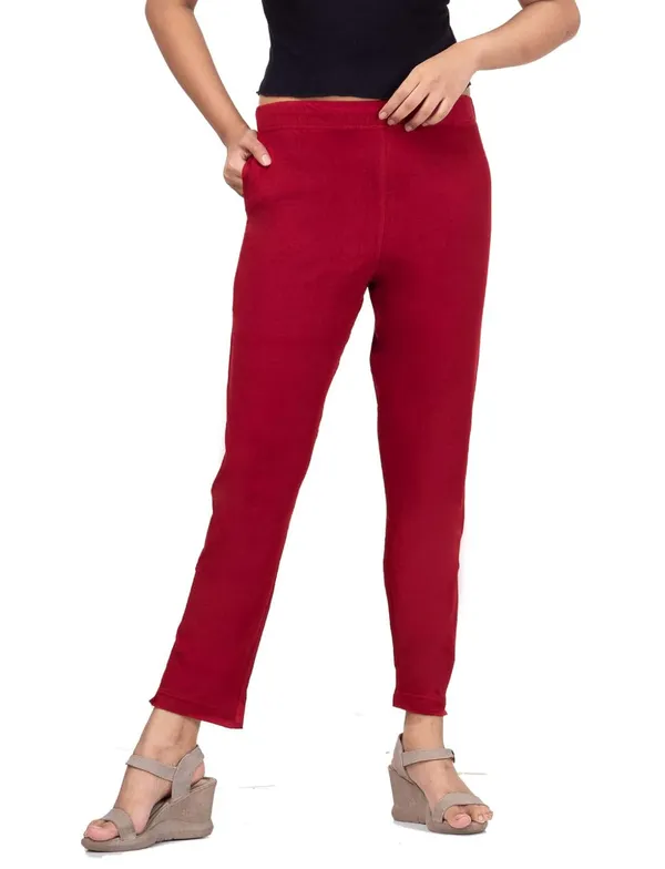 Maroon_Cotton_Lycra_4_Way_Stretchable_Kurti_Pant_(__Pant/Pencil_Pant)_For_Women_With_Side_Pocket