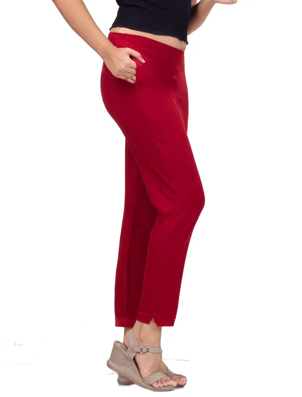 Maroon_Cotton_Lycra_4_Way_Stretchable_Kurti_Pant_(__Pant/Pencil_Pant)_For_Women_With_Side_Pocket