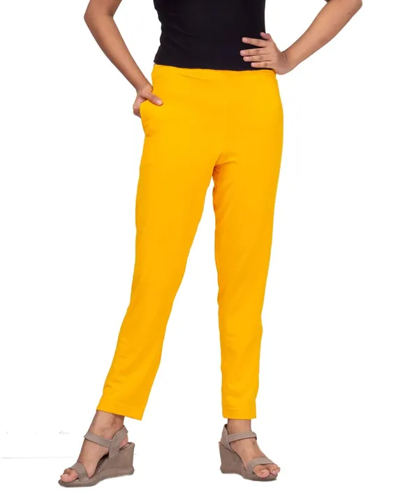 Yellow_Cotton_Lycra_4_Way_Stretchable_Kurti_Pant_(__Pant/Pencil_Pant)_For_Women_With_Side_Pocket