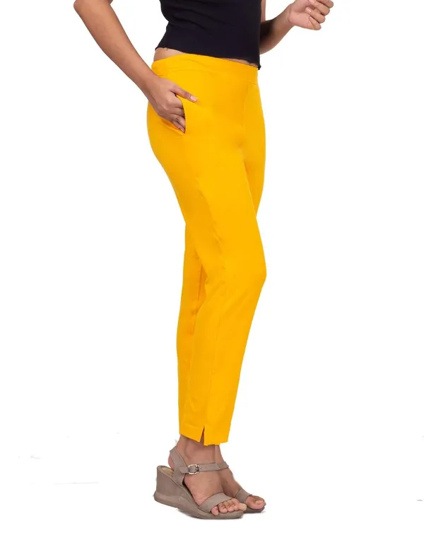 Yellow_Cotton_Lycra_4_Way_Stretchable_Kurti_Pant_(__Pant/Pencil_Pant)_For_Women_With_Side_Pocket
