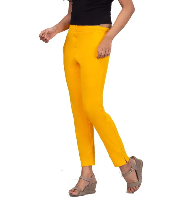 Yellow_Cotton_Lycra_4_Way_Stretchable_Kurti_Pant_(__Pant/Pencil_Pant)_For_Women_With_Side_Pocket