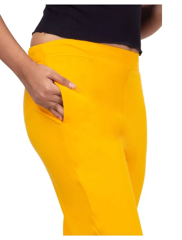 Yellow_Cotton_Lycra_4_Way_Stretchable_Kurti_Pant_(__Pant/Pencil_Pant)_For_Women_With_Side_Pocket