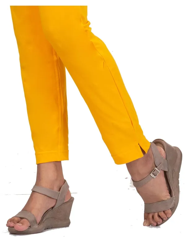 Yellow_Cotton_Lycra_4_Way_Stretchable_Kurti_Pant_(__Pant/Pencil_Pant)_For_Women_With_Side_Pocket