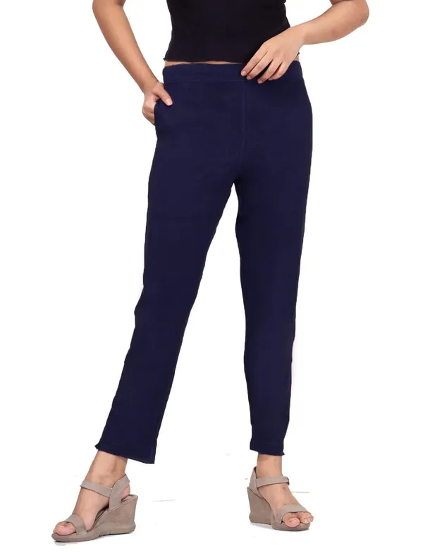 Navy_Blue_Cotton_Lycra_4_Way_Stretchable_Kurti_Pant_(__Pant/Pencil_Pant)_For_Women_With_Side_Pocket