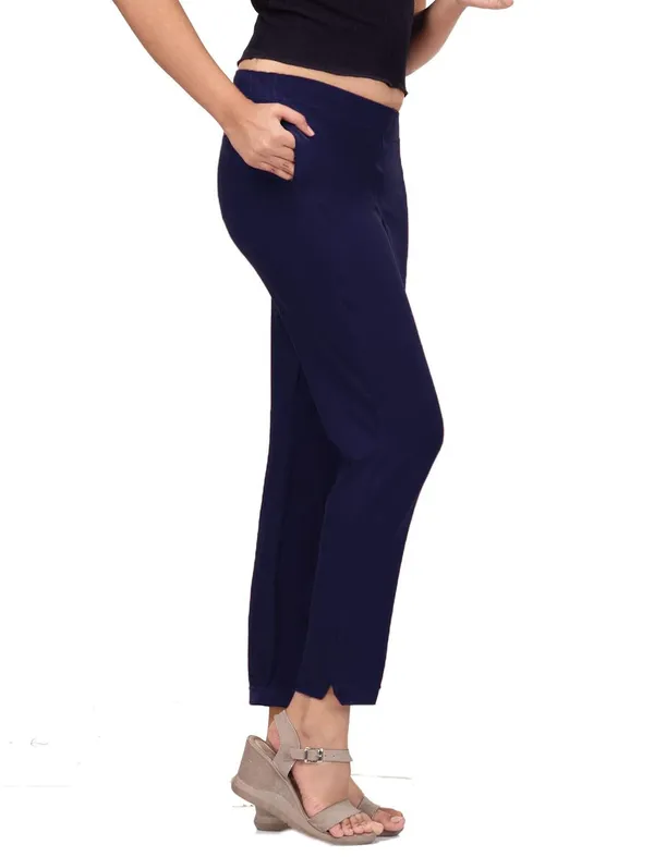 Navy_Blue_Cotton_Lycra_4_Way_Stretchable_Kurti_Pant_(__Pant/Pencil_Pant)_For_Women_With_Side_Pocket