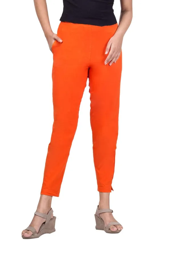 Orange_Cotton_Lycra_4_Way_Stretchable_Kurti_Pant_(__Pant/Pencil_Pant)_For_Women_With_Side_Pocket