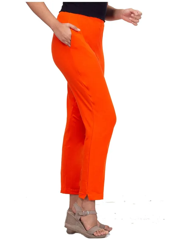 Orange_Cotton_Lycra_4_Way_Stretchable_Kurti_Pant_(__Pant/Pencil_Pant)_For_Women_With_Side_Pocket