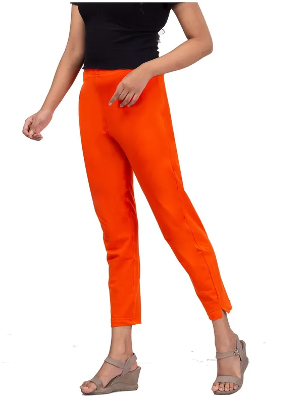 Orange_Cotton_Lycra_4_Way_Stretchable_Kurti_Pant_(__Pant/Pencil_Pant)_For_Women_With_Side_Pocket