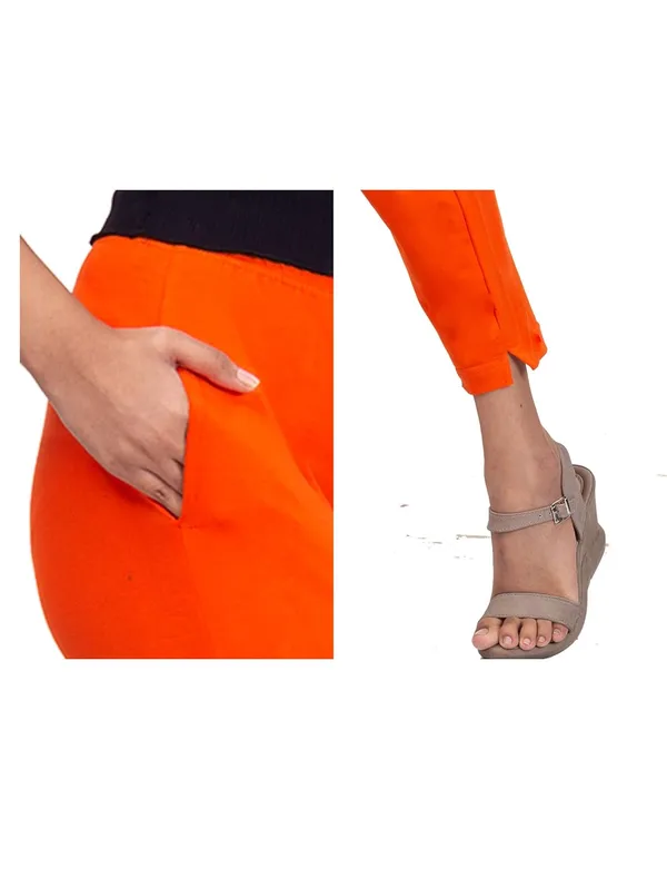 Orange_Cotton_Lycra_4_Way_Stretchable_Kurti_Pant_(__Pant/Pencil_Pant)_For_Women_With_Side_Pocket